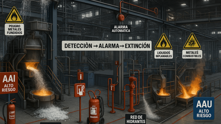 Protección contra incendios en instalaciones metalúrgicas (Ley GICA)